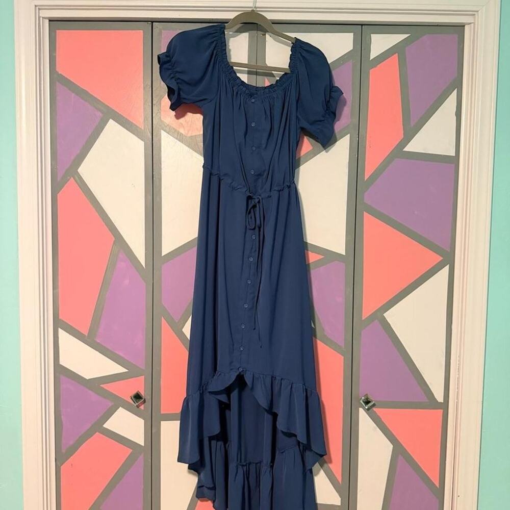Navy blue polyester maxi dress